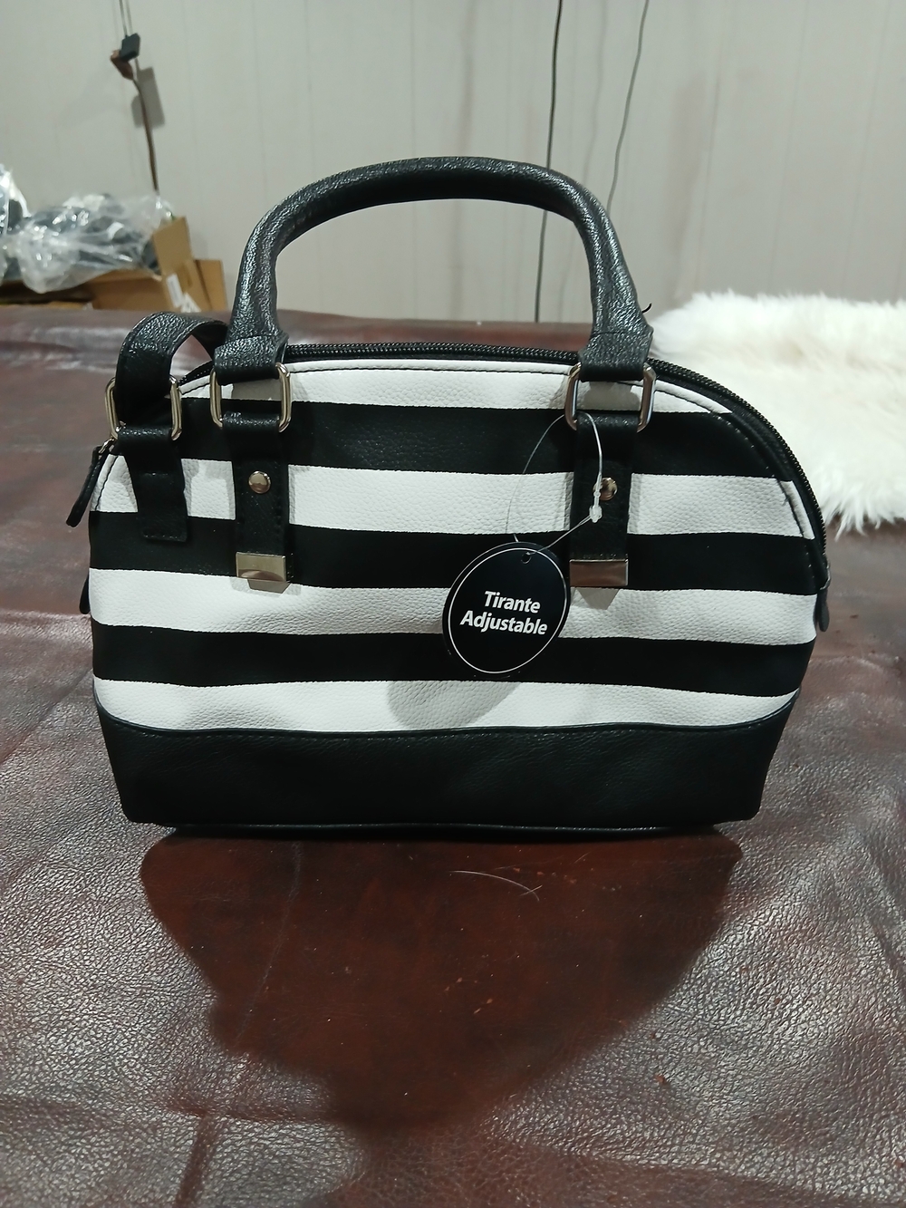 Black & White Striped Women's Satchel Handbag
